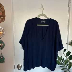Anthropologie Deep Blue V-Neck Blouse